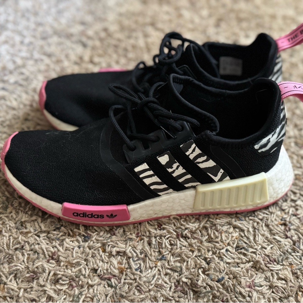 Adidas Black and Pink Zebra Print Shoes